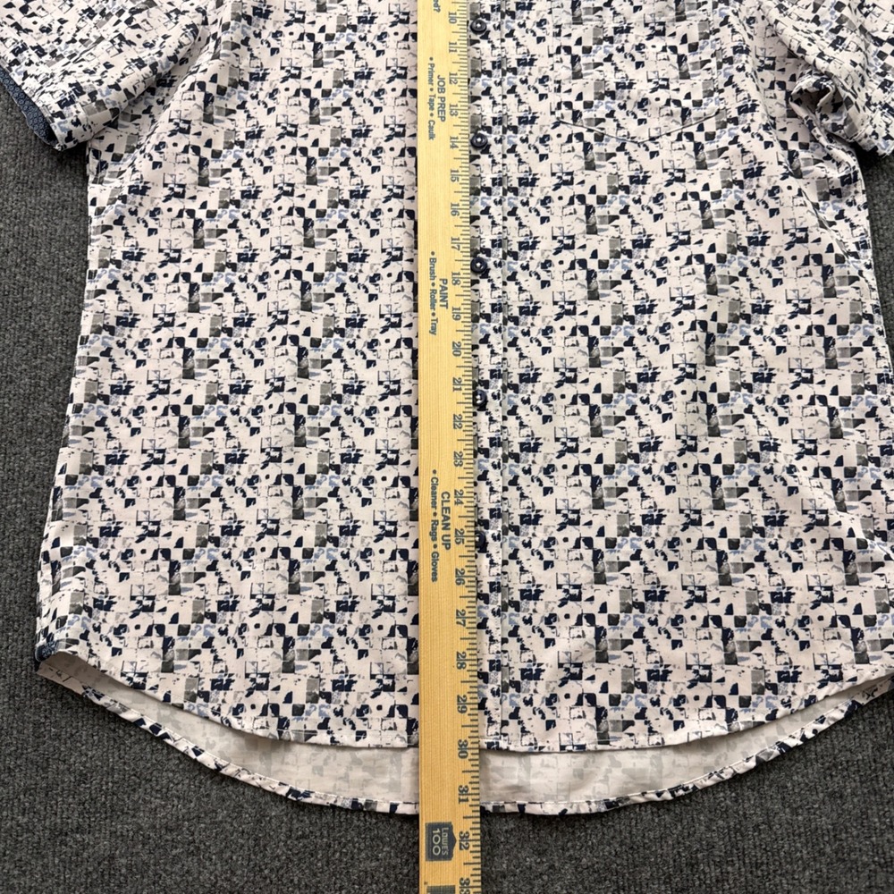 7Diamonds Button Down Mens L White Blue Geo 4-Way Stretch Short Sleeve Shirt - Picture 9 of 12